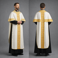 Embroidered Catholic Priest Chasuble - Gold Cream Vestment with Burgundy Orphrey